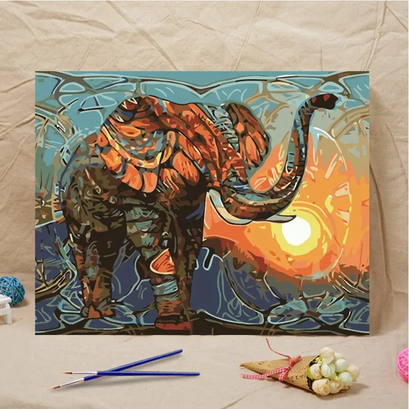 Vintage Painting DIY Indian Elephant Painting By Numbers Kits Acrylic