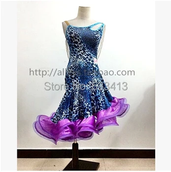 

Latin dance costume sexy Pearl Sleeveless leopard latin dance dress for women latin dance competition costume dresses