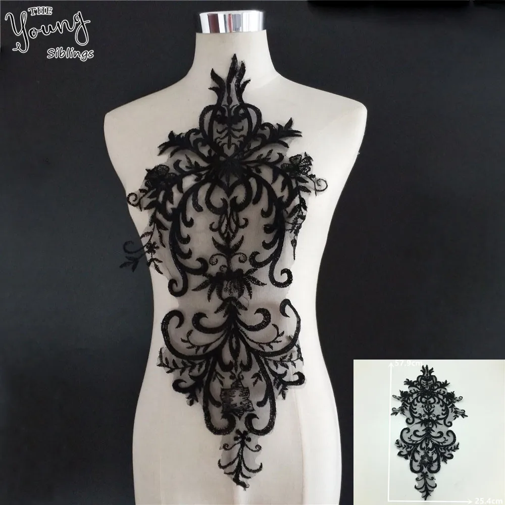 С вышивкой черного цвета, модный стиль с кружевным вырезом Тюль швейная DIY дизайн платья с кружевным воротником украсить аксессуар рукоделия YL1525