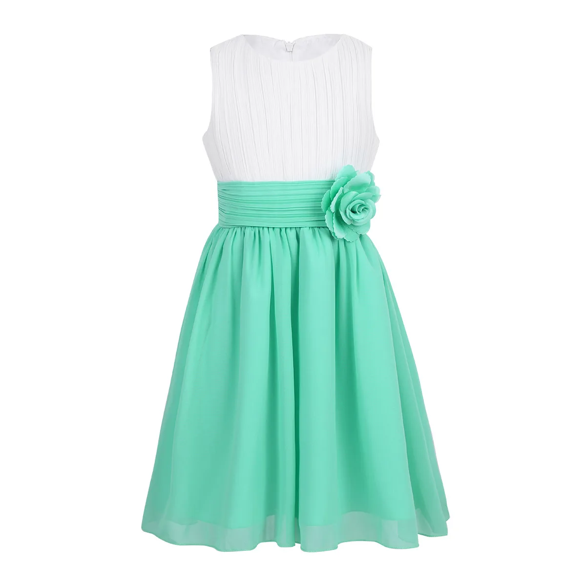 Iiniim/Детские плиссированные платья без рукавов с цветочным рисунком для девочек-подростков; платье принцессы для девочек; свадебное платье; платье для дня рождения; платье для вечеринки - Цвет: White Turquoise