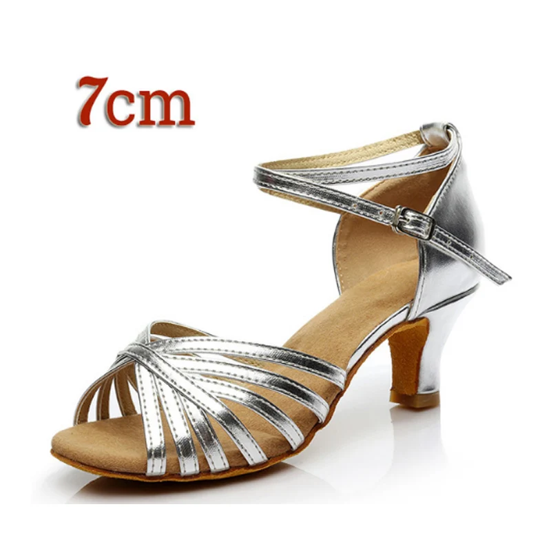 Alharb Туфли для латинских танцев для Для женщин девочек Танго бальных танцевальные, на высоком каблуке мягкие туфли для танцев 5/7 см Бальные Обувь для танцев - Цвет: Silver 7cm