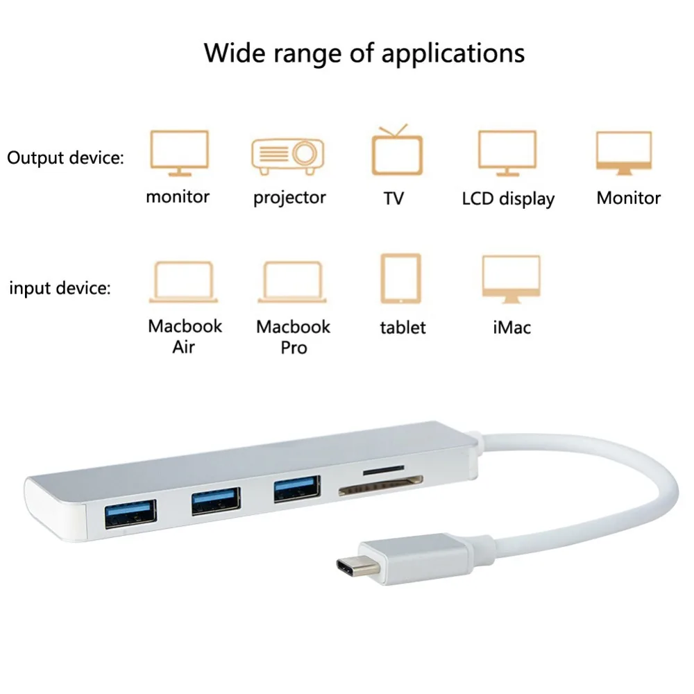 USB концентратор 5 в 1 с кардридером для SD/TF карт 4K 3 0|Компьютерные кабели и разъемы| |