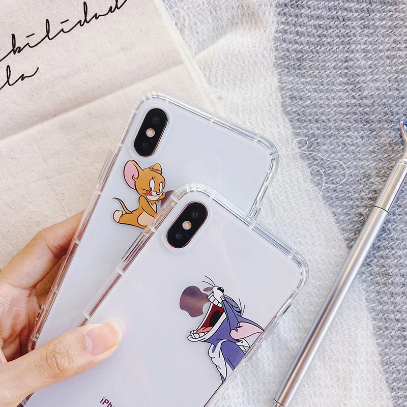 Смешные Любители чехол для iPhone X 6 6 S Plus 7 8 плюс Мягкие TPU ясно мультфильм пародия Том и Джерри ультра тонкий прозрачный силиконовый чехол