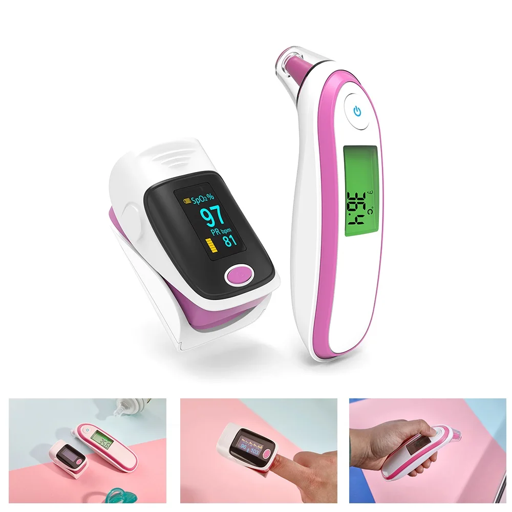 

Adult Baby Digital Thermometer Finger Pulse Oximeter Set LCD Display Infrared Ear Forehead Thermometer Household Health Care
