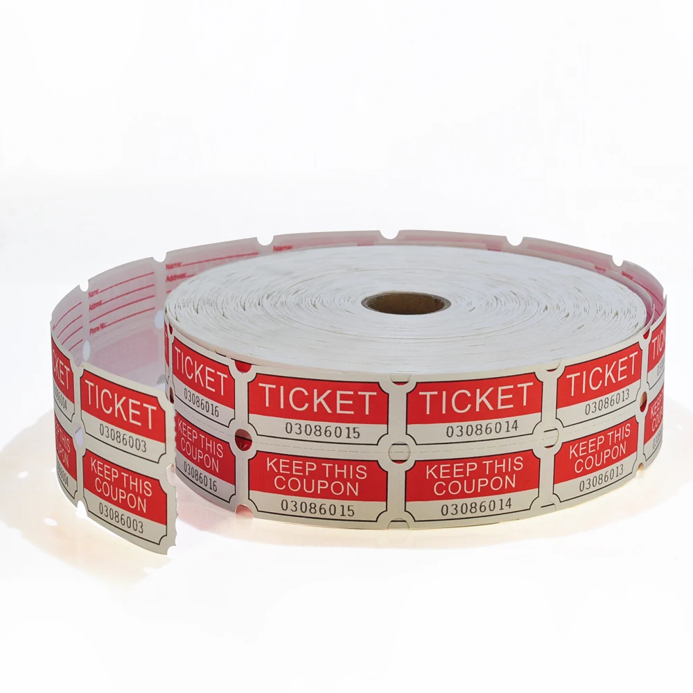 

Consecutively Numbered Double Raffle Tickets - Red, 2000 Tickets per Roll