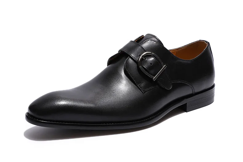 Новые Мужские модельные туфли с ремешком из натуральной коровьей кожи, с острым носком, для свадебной вечеринки, официальная обувь для офиса, мужская обувь с пряжкой buckle Strap Flats