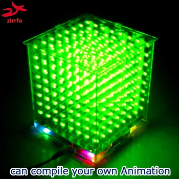 

DIY 3D8 mini Cubeeds LED DIY KIT with excellent animations /3D green 8 8x8x8 Kit,3D Display,support Aidrno