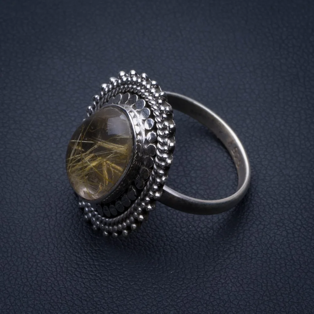 

Natural Golden Rutilated Quartz 925 Sterling Silver Ring, US Size 6.75 R2871