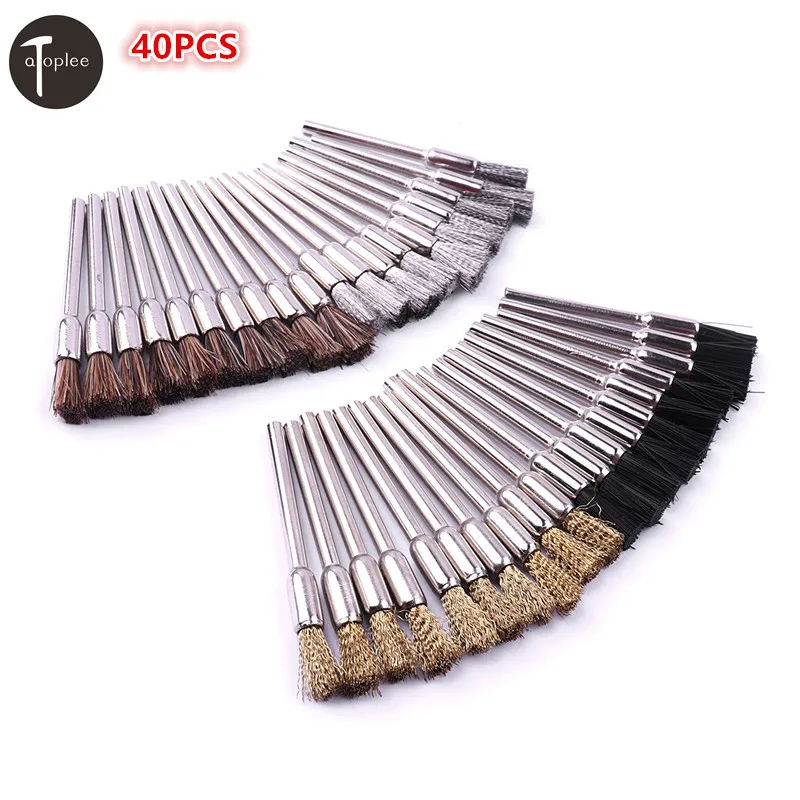40Pcs Mini 4 Types Metal Brush Polishing Tool Pen Polish Brush Set DIY