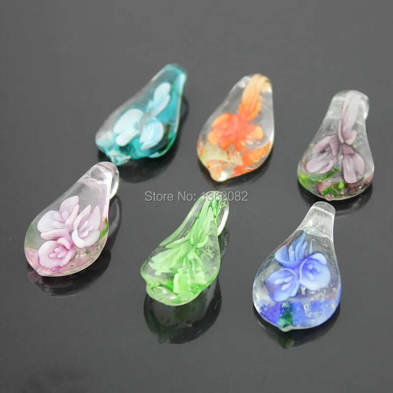 Wholesale Bulk 12Ps Charms Heart Flower Handmade Glass Pendant Fit Necklace FREE 