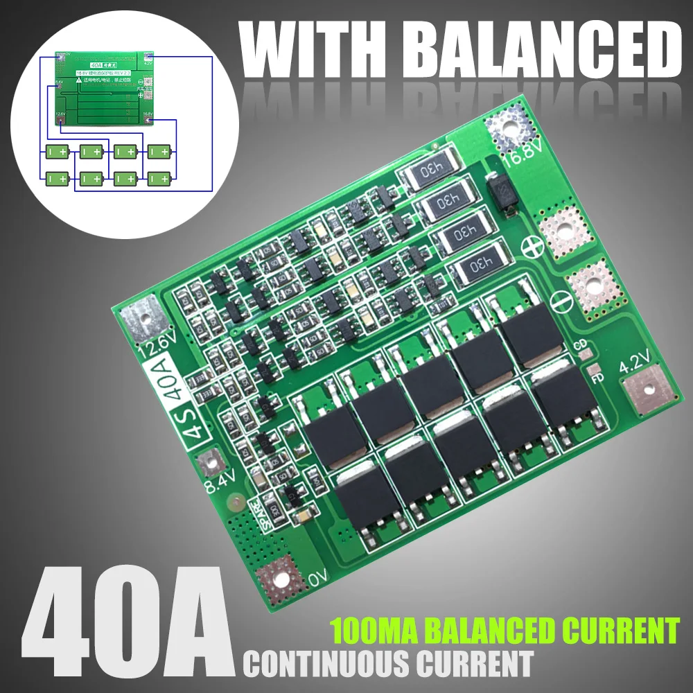 

Mayitr 1pc 4S 40A 18650 Li-ion Protector Board 16.8V Lithium Battery BMS Protection Board With Balance for Integrated Circuits