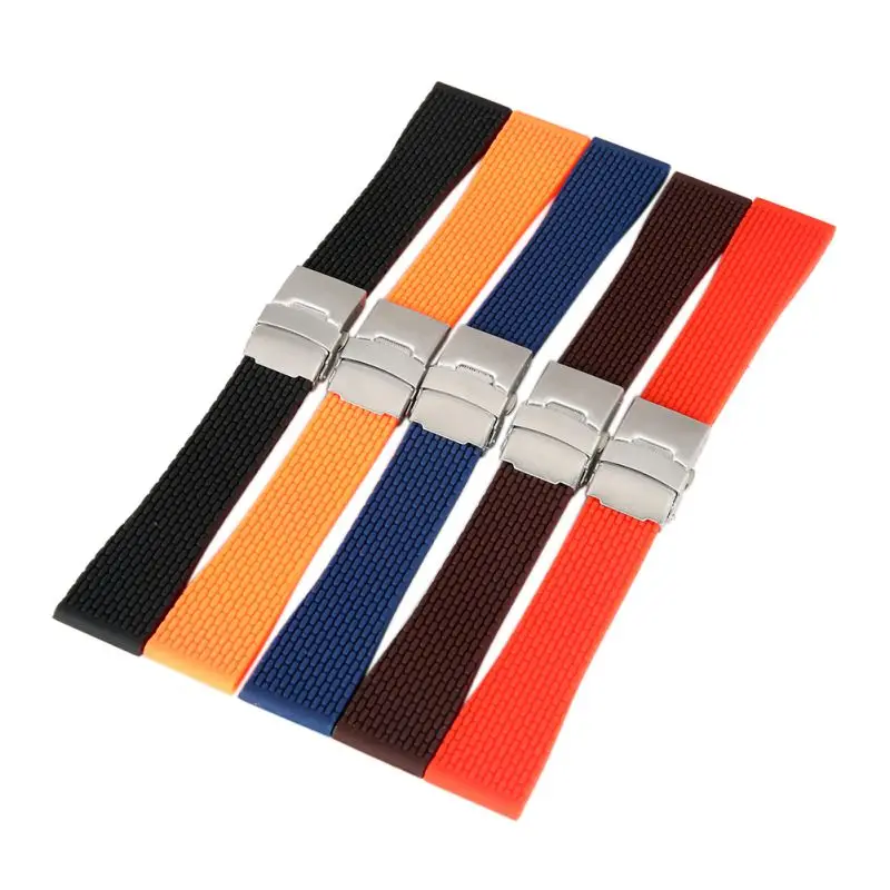 18mm, 20mm, 22mm, 24mm Silicone Rubber Watch Strap Band Deployment