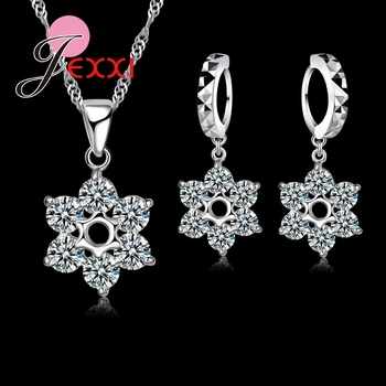 

Best 925 Sterling Silver Flower-shaped Austrian Crystal Pendant Necklace Earring Sets For Women Lady Party Jewelry Wholesale