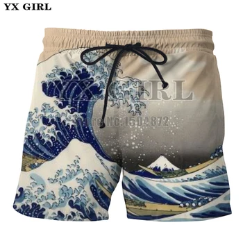 

YX Girl Mens Casual Beach Shorts Water Waves 3d Printed Summer Shorts For Men Cool High Quality Fitness Sweat shorts Drop ship