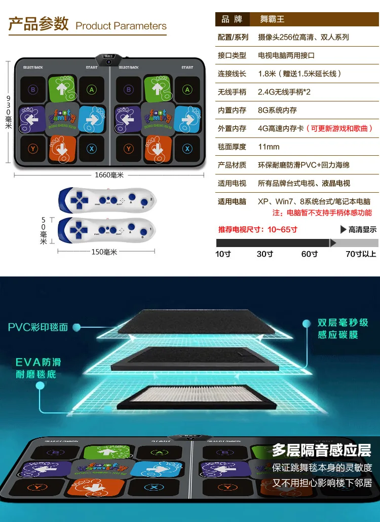 Двусторонний танцевальный коврик для ТВ usb компьютерная Степ игровая машина двойной hd утолщение танцевальная машина йога