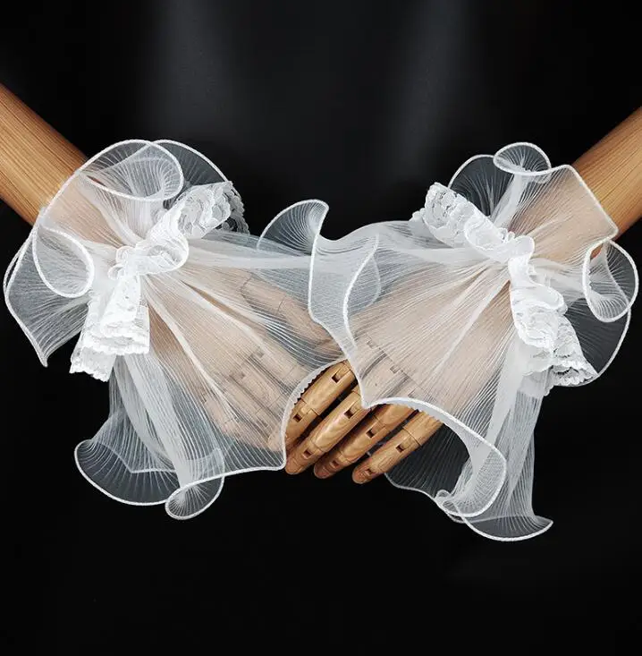Женская белая винтажная кружевная перчатка, Женские Поддельные кружевные рукава, белые шифоновые перчатки без пальцев R1199