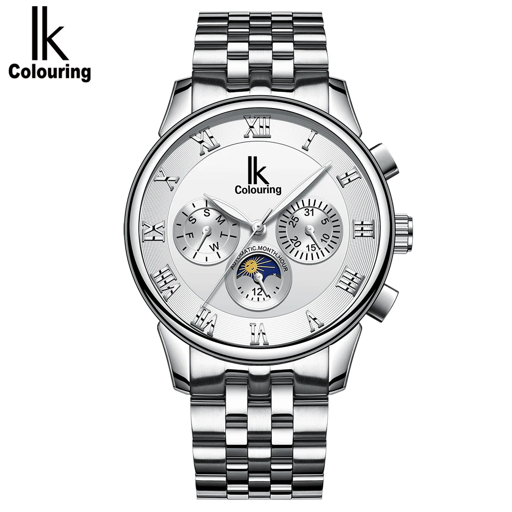 IK Colouring Automatic Watch Men Moon Phase Auto Date Day Mechanical Male Clock Montre Homme Business Dress Wristwatch IK Colouring Automatic Watch Men Moon Phase Auto Date Day Mechanical Male Clock Montre Homme Business Dress Wristwatch