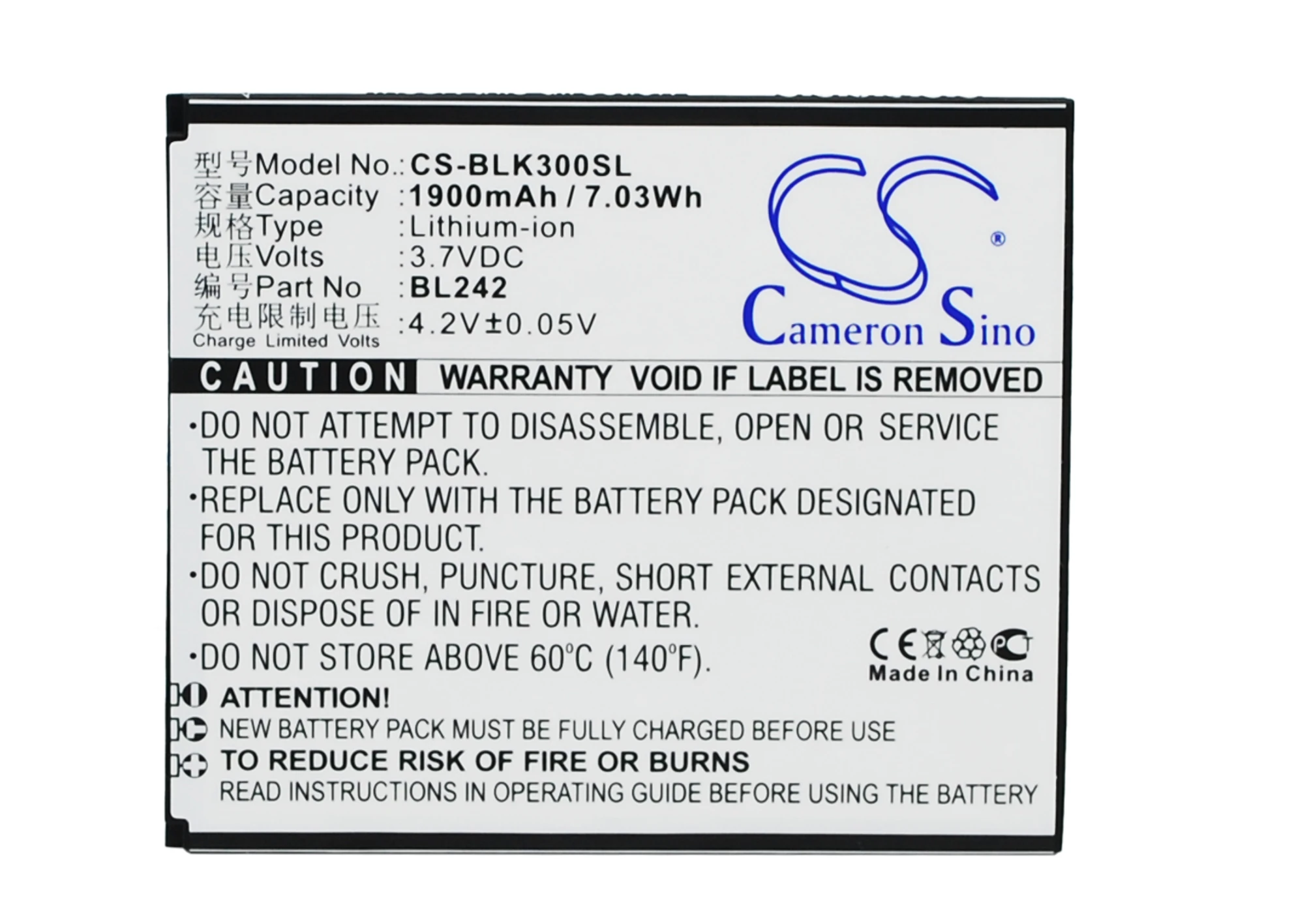 Батарея BL242 Cameron Sino 1900mAh Для lenovo A6000 DUAL SIM K3 K30 T|1900mah battery|battery bl242cameron sino |