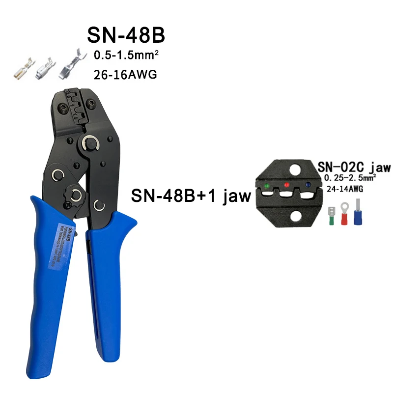 Набор обжимных плоскогубцев SN-48B 8 челюстей для TAB 2,8 4,8 pulg/tube/insuated терминалы комплект сумка электрические Зажимные инструменты - Цвет: SN-48B 1 JAW
