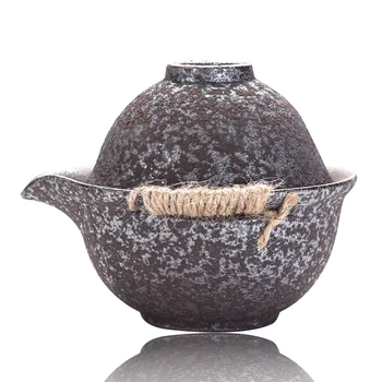 

S/2 Tea Set High Quality Wood-Fired Hemp Rope Ceramic Gaiwan & Teacup Porcelain Quick and Easy Cup