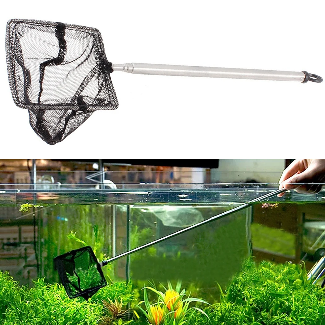 Aquarium Fish Nets Portable Long Handle Stainless Steel Aquarium Fish Tank  Fishing Net Landing Net Floating Tank Cleaning Tools