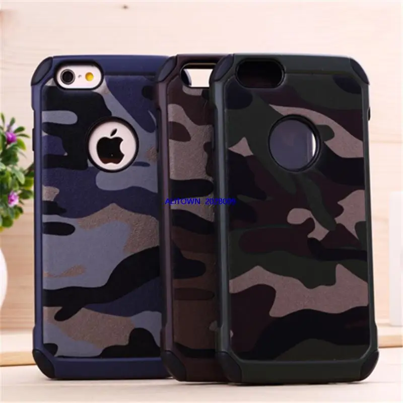 100 pcs lot Hybrid 2 in 1 Armor Impact Camouflage Military Pattern Case Bag For iPhone 6 4.7 inch Phone Cases Free shipping