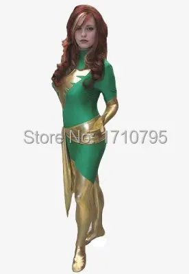 

X-Men Costume Hot Sale Halloween Jean Grey Phoenix Superhero Costume In Green Fullbody Zentai Suit Free Shipping