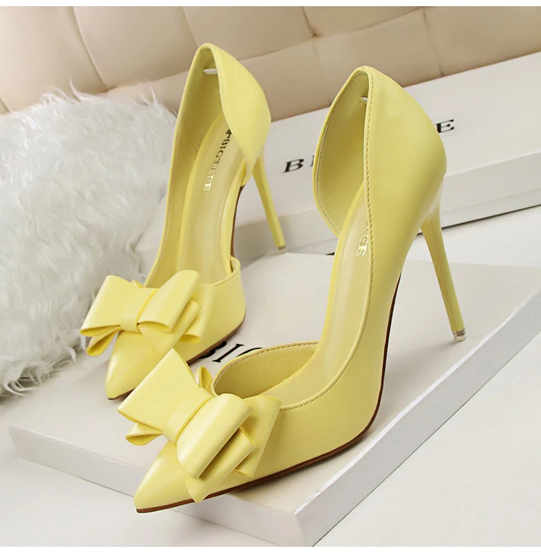 Women's Pumps Womens High Heels Shoes Butterfly-knot Slip-On Sexy Women High Heels Shoes Brand Party Women Pumps Yellow Size 8 (7)