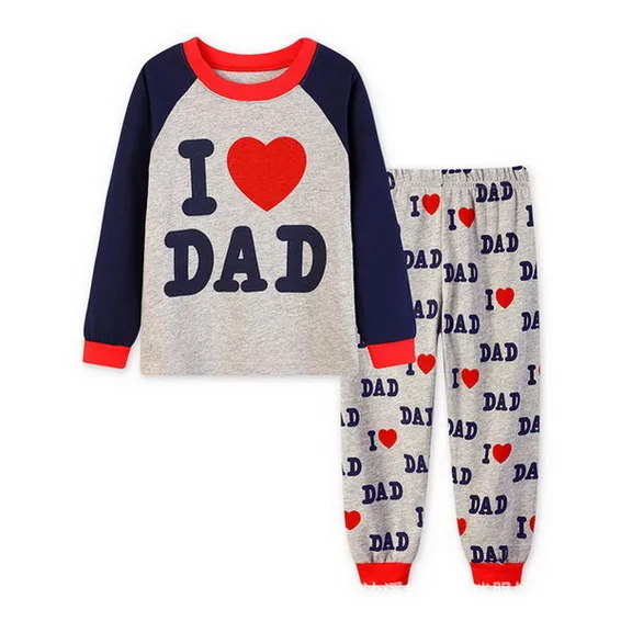 Детская семейная Пижама с надписью I Love Dad Mom хлопковая футболка + брюки|Комплекты