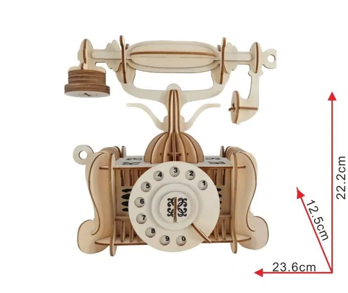 نموذج محاكاة القديمة الهاتف 3d ثلاثي الأبعاد بانوراما خشبية اللغز لعب للأطفال diy اليدوية الخشبية
