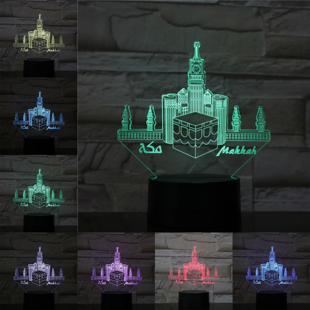 

Mecca Mosque Makka USB 3D LED Night Light Acrylic Lamp Decoration RGB Kids Baby Gift Famous Buildings Table Lamp Bedside