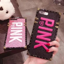 Роскошные вышивка 3D розовые буквы чехол для телефона для iphone 7 7 плюс блеск металлический квадратный мягкий чехол для iphone 8X6 6s плюс крышка