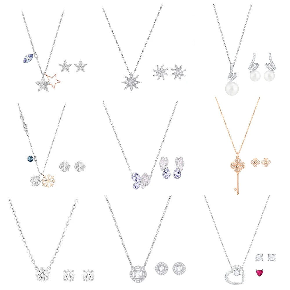 

NEW SWA LOVE HEART Stars Butterfly Rose Gold Flower Key Elegant Temperament Necklace Earrings Gift Set 5351303 5391766
