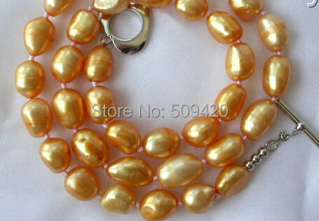 

Free Shipping >>stunning 11mm baroque golden freshwater cultured pearl necklace 20