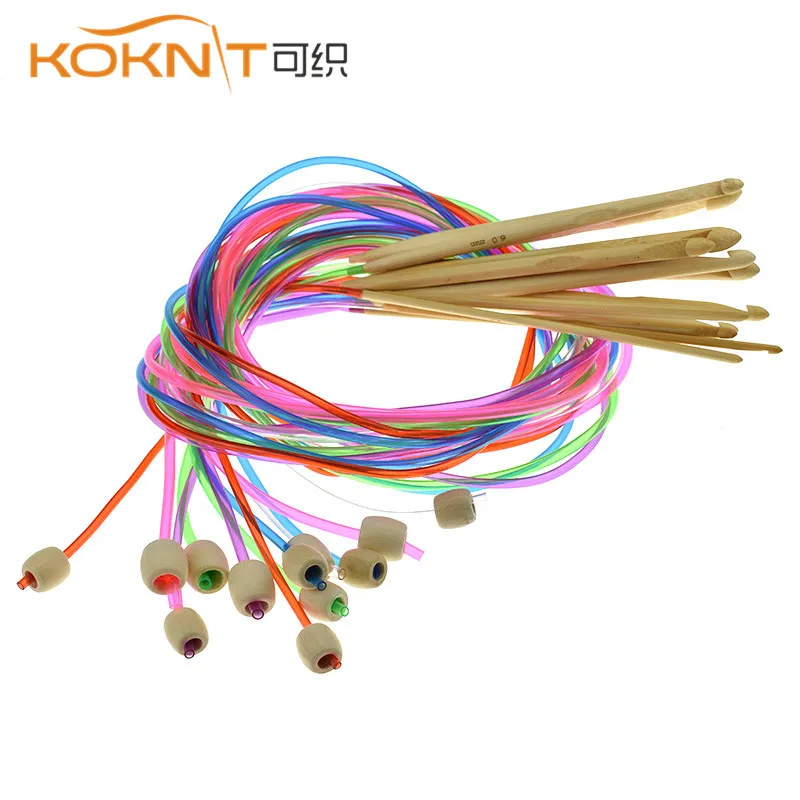 

KOKNIT 12pcs/set 3.0-10.0mm Multi-color Plastic Tube Smooth Nature Circular Bamboo Knitting Crochet hooks Needles Sets Tool