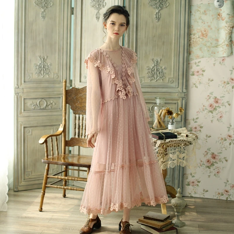 Линетт's chinoisery весна осень дизайн для женщин Винтаж Виктория Розовый Мори платья для девочек