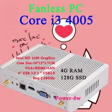 Мини-ПК Intel Core i3 4005Y 4 ГБ ОЗУ 128 ГБ SSD Max 2.08 ГГц VGA HDMI 4 К HTPC Малый TV Box Windows 10 Безвентиляторный Barebone USB 3.0