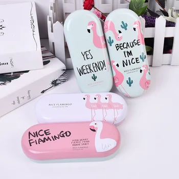 

2018 creative kawaii Metal flamingos pencil case bag office & school stationery store gift for girls cute glasses etui pen box