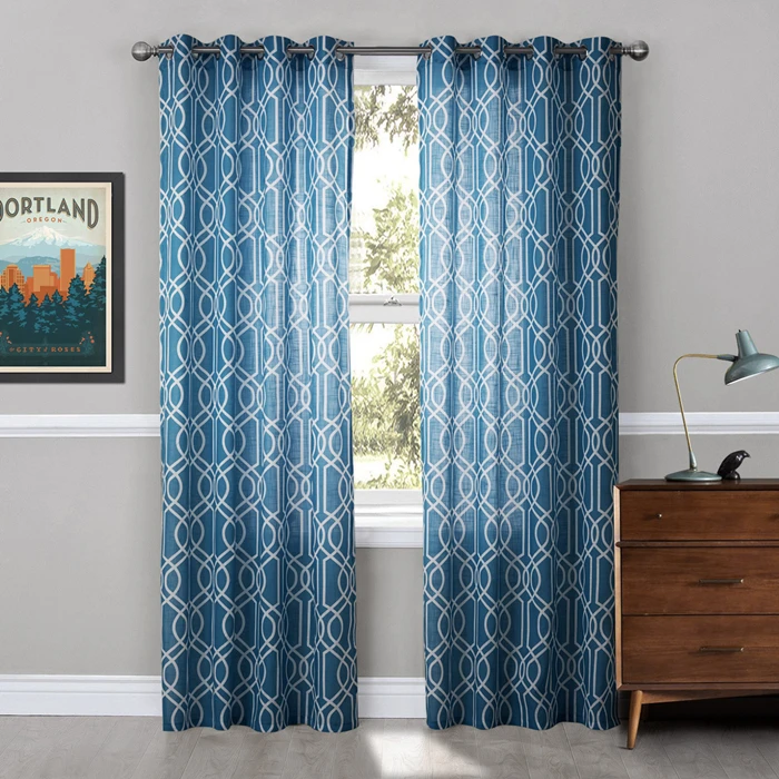 Buy Fashion Modern Curtain Printed Blue Geometric