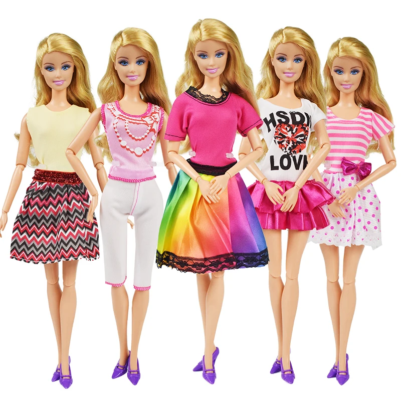 Achat 5 pcs lot Casual Wear Poupée Vêtements Robe Accessoires Vêtements Faits À La Main Robe Costume Des Filles Des Enfants Jouet Cadeau pour Poupée Barbie Robe