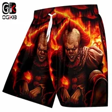 OGKB летние мужские повседневные шорты с крутым принтом пламени Джокер 3D пляжные шорты с черепом бермуды шорты быстросохнущие боксеры и брюки