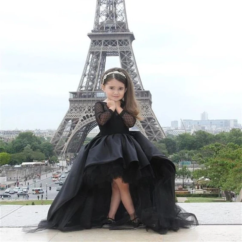 2016 Little Girls Party Dresses Crew Neckline Dotted Tulle High Front