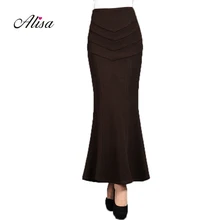 Элегантная женская винтажная юбка с высокой талией, модель года, новая весенняя модная однотонная длинная юбка для женщин, шерстяная юбка «рыбий хвост»