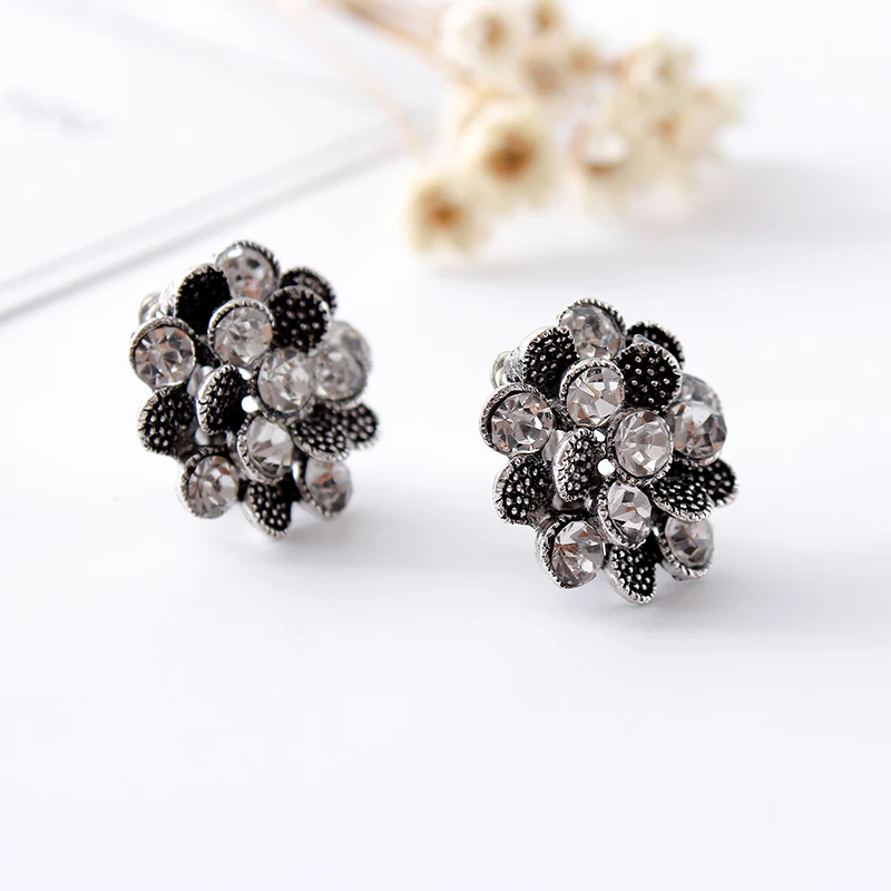 Ear Clip Earrings Clip Earrings Ear Clip Flower style women's earrings clips plated ancient silver clip on earrings crystal ear clip without pierced