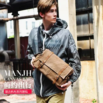 

Cross-border special for new men's canvas single shoulder bag Europe and the United States crazy horse leather oblique satchel