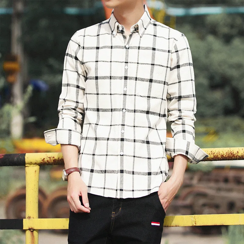 

Spring Autumn 2019 New Style Casual Men's Long Sleeve Men Shirt Slim Men's Plaid Men Shirts Regular Printing cotton Free Ship