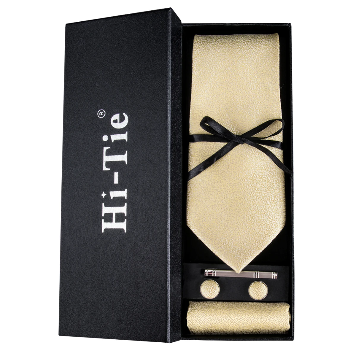 Gold Luxury Tie Set Famous Brand Designer Fashion Silk Ties for Men Necktie Handkerchief Cufflinks Ties with Gift Box HT1116