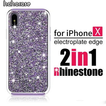 

500pcs Premium Bling 2in1 Luxury Diamond Cases For iPhone XS Max XR X 8 7 6 6S Plus Electroplated Rhinestone Glitter Back Cover