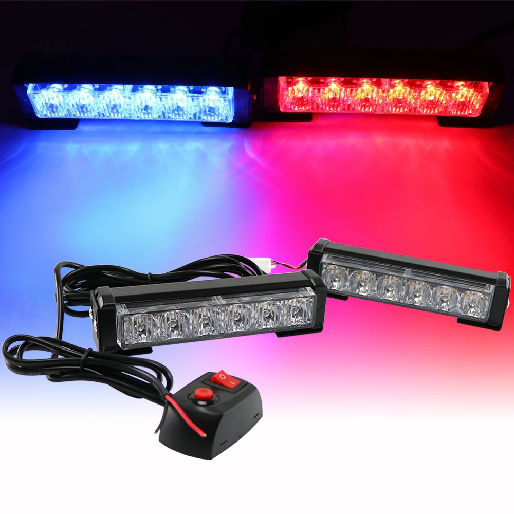 

Red Blue 12 LED Car Truck 8 LED Strobe Flash Warning Light Bar 9 Flashing Modes Front Grille Fireman Police Emergency Work Light