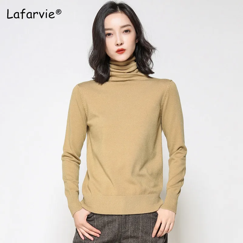 Lafarvie Autumn Winter Cashmere Blended Sweater Female Pullover Turtleneck Sweater Women Solid Color Pull Femme Knitted Jumper